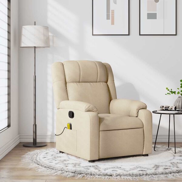 vidaXL Fauteuil inclinable de massage crème tissu