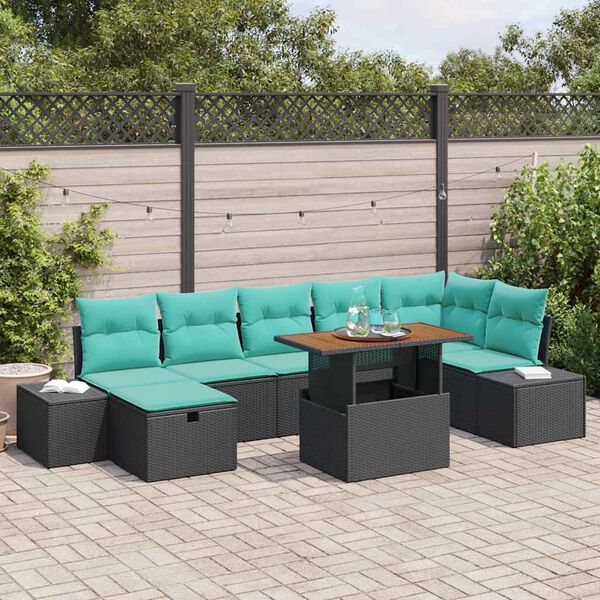 vidaXL Ensemble de canap&eacute; de jardin avec coussin 8 pcs Noir polyrotin