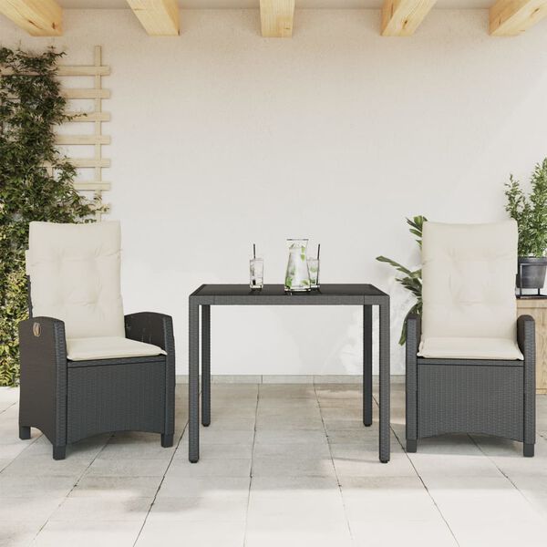 vidaXL Ensemble &agrave; manger de jardin avec coussins 3 pcs Noir