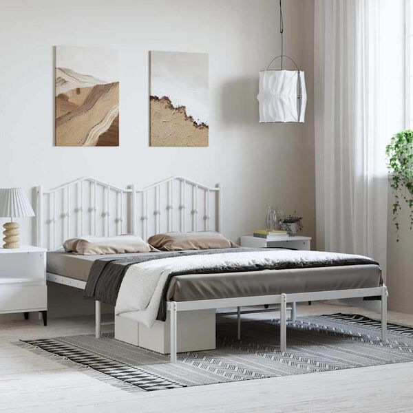 vidaXL Cadre de lit m&eacute;tal sans matelas et t&ecirc;te de lit blanc 150x200 cm