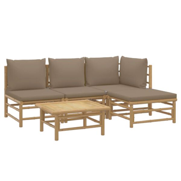 vidaXL Salon de jardin 5 pcs avec coussins taupe bambou