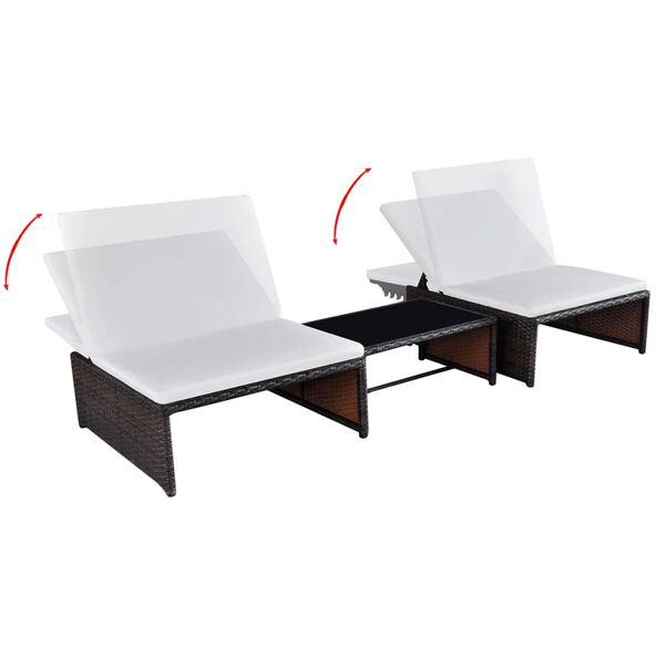 vidaXL Chaises de jardin inclinables lot de 2 et table r&eacute;sine tress&eacute;e