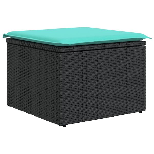 vidaXL Tabouret de jardin avec coussin noir 55x55x37 cm r&eacute;sine tress&eacute;e
