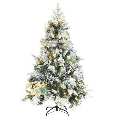 vidaXL Sapin de Noël pré-éclairé avec neige floquée/cônes 150cm PVC/PE