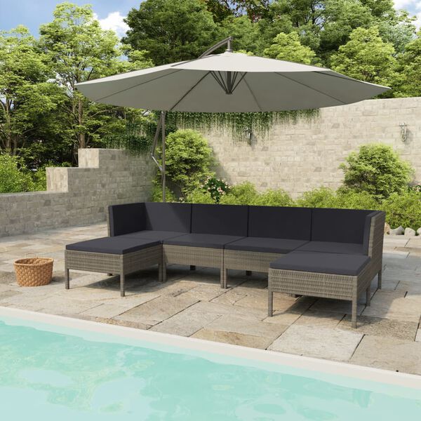 vidaXL Salon de jardin 6 pcs avec coussins r&eacute;sine tress&eacute;e gris