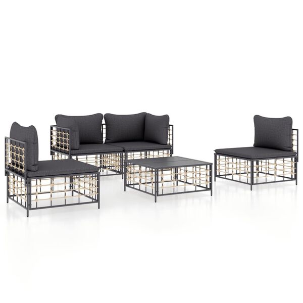vidaXL Salon de jardin 5 pcs avec coussins anthracite r&eacute;sine tress&eacute;e