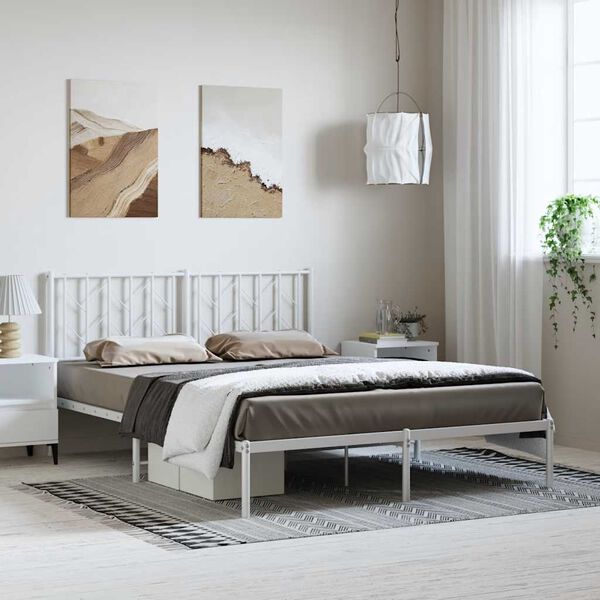 vidaXL Cadre de lit m&eacute;tal sans matelas et t&ecirc;te de lit blanc 193x203 cm