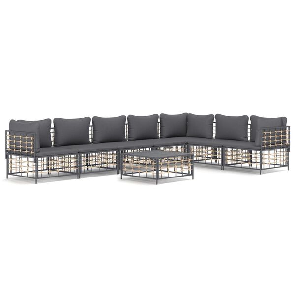 vidaXL Salon de jardin 8 pcs avec coussins anthracite r&eacute;sine tress&eacute;e