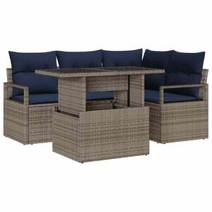 vidaXL Ensemble de canap&eacute; de jardin 5 pcs Gris et bleu marine