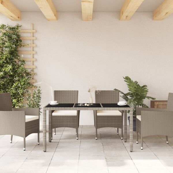 vidaXL Table de jardin dessus en verre gris clair r&eacute;sine tress&eacute;e