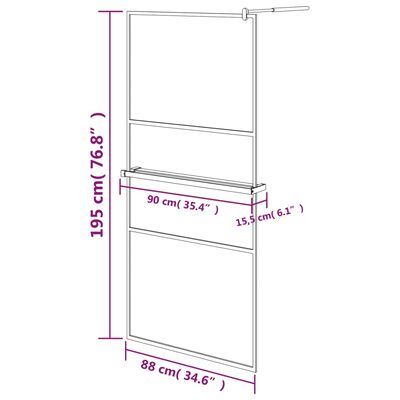 vidaXL Paroi de douche avec étagère Noir 90x195 cm Verre ESG&Aluminium