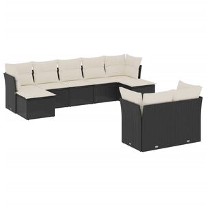vidaXL Salon de jardin 9 pcs avec coussins noir r&eacute;sine tress&eacute;e