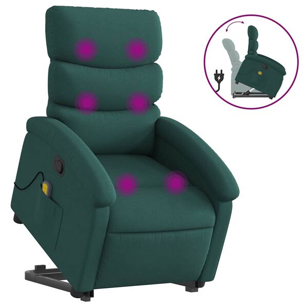vidaXL Fauteuil inclinable de massage vert fonc&eacute; tissu