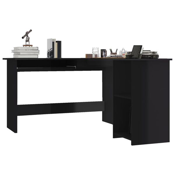 vidaXL Bureau d'angle forme de L Noir brillant 120x140x75cm Aggloméré