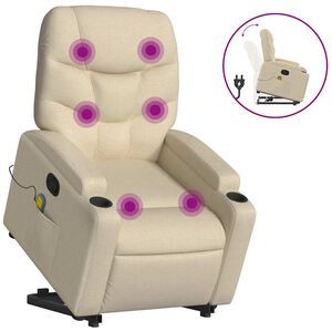 vidaXL Fauteuil inclinable de massage crème tissu