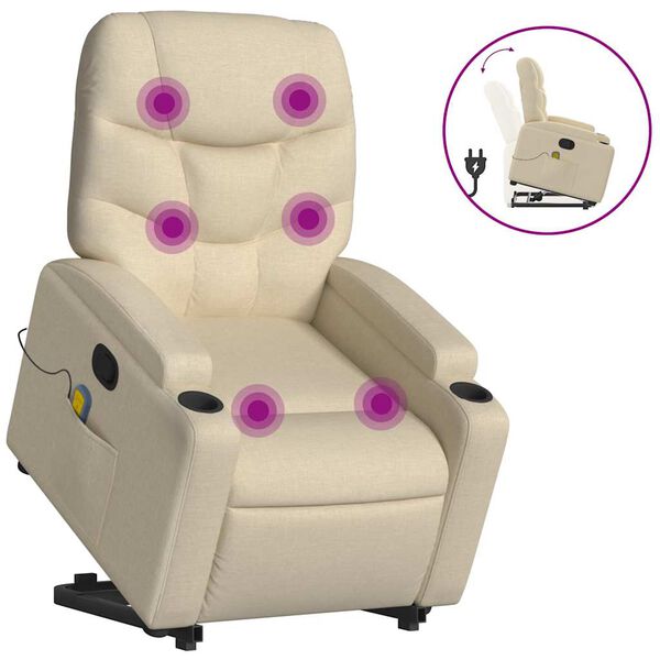vidaXL Fauteuil inclinable de massage crème tissu
