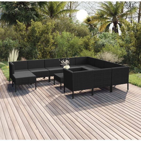 vidaXL Salon de jardin 12 pcs avec coussins résine tressée noir