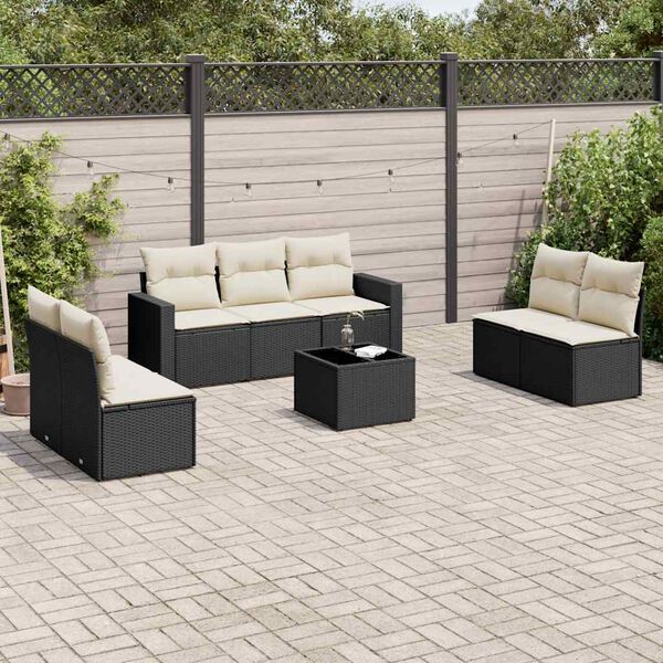 vidaXL Salon de jardin 8 pcs avec coussins noir r&eacute;sine tress&eacute;e