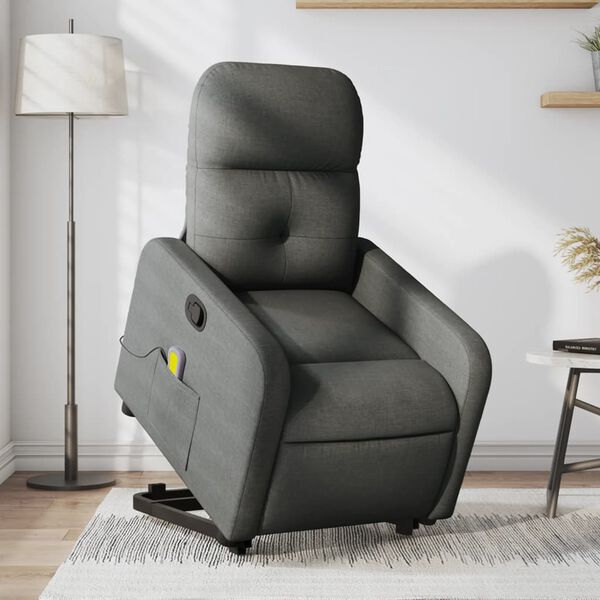 vidaXL Fauteuil inclinable de massage gris fonc&eacute; tissu