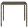 vidaXL Table de jardin dessus en verre Gris 90x90x75 cm R&eacute;sine tress&eacute;e