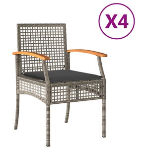 vidaXL Chaises de jardin coussins lot de 4 gris r&eacute;sine tress&eacute;e acacia
