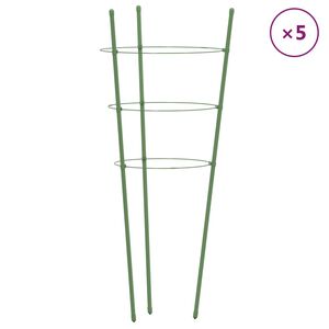 vidaXL Supports pour plantes de jardin 3 anneaux 5pcs Vert 60 cm Acier