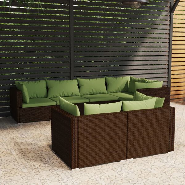 vidaXL Salon de jardin avec coussins 7 pcs marron r&eacute;sine tress&eacute;e