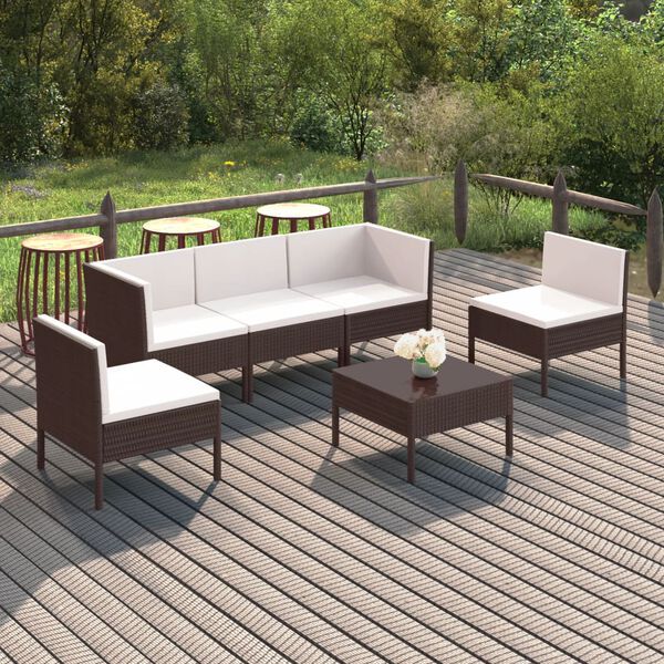vidaXL Salon de jardin 6 pcs avec coussins R&eacute;sine tress&eacute;e Marron