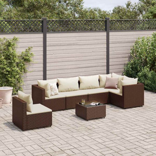 vidaXL Salon de jardin avec coussins 7 pcs marron r&eacute;sine tress&eacute;e