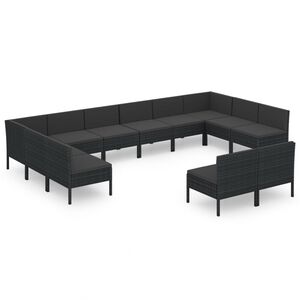 vidaXL Salon de jardin 12 pcs avec coussins r&eacute;sine tress&eacute;e noir