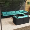 vidaXL Salon de jardin 9 pcs avec coussins Noir R&eacute;sine tress&eacute;e