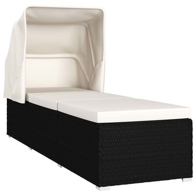 vidaXL Chaise longue avec auvent et coussin Résine tressée Blanc crème