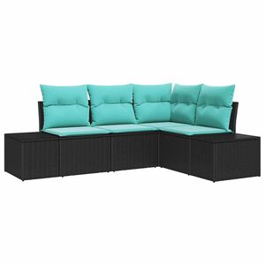 vidaXL Ensemble de canap&eacute; de jardin 4 pcs Noir et turquoise polyrotin
