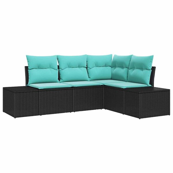 vidaXL Ensemble de canap&eacute; de jardin Noir et turquoise polyrotin