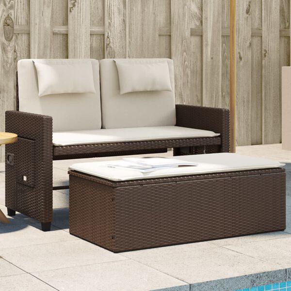 vidaXL Banc inclinable de jardin avec coussins marron résine tressée