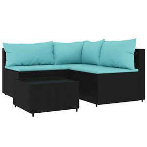 vidaXL Salon de jardin 4 pcs avec coussins Noir R&eacute;sine tress&eacute;e
