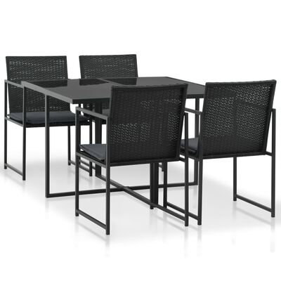 vidaXL Mobilier à dîner de jardin 5pcs et coussins Résine tressée Noir