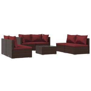 vidaXL Salon de jardin 7 pcs avec coussins R&eacute;sine tress&eacute;e Marron