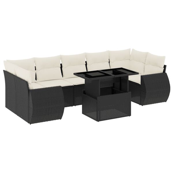 vidaXL Salon de jardin 8 pcs avec coussins noir r&eacute;sine tress&eacute;e