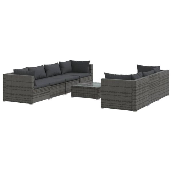 vidaXL Salon de jardin 8 pcs avec coussins r&eacute;sine tress&eacute;e gris