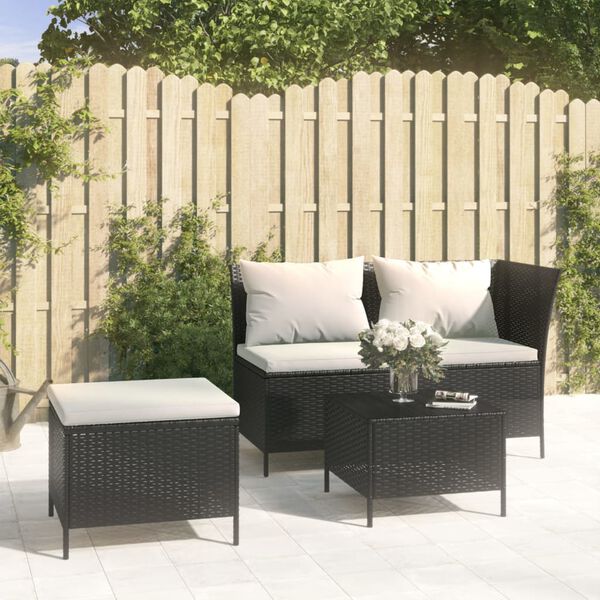 vidaXL Salon de jardin 3 pcs avec coussins Noir R&eacute;sine tress&eacute;e