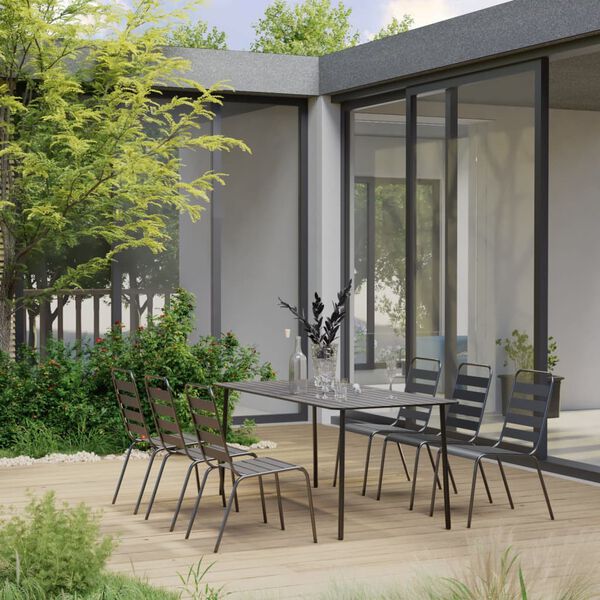 vidaXL Ensemble &agrave; manger de jardin 7 pcs Acier Gris fonc&eacute;