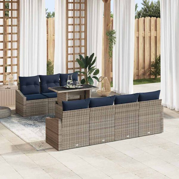 vidaXL Ensemble de canap&eacute; de jardin 8 pcs Gris et bleu marine