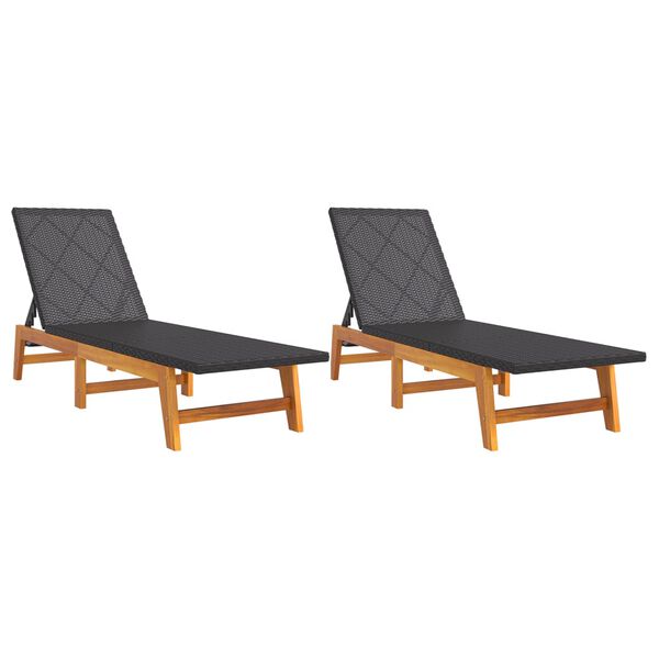 vidaXL Chaises longues lot de 2 noir/marron r&eacute;sine tress&eacute;e/bois acacia