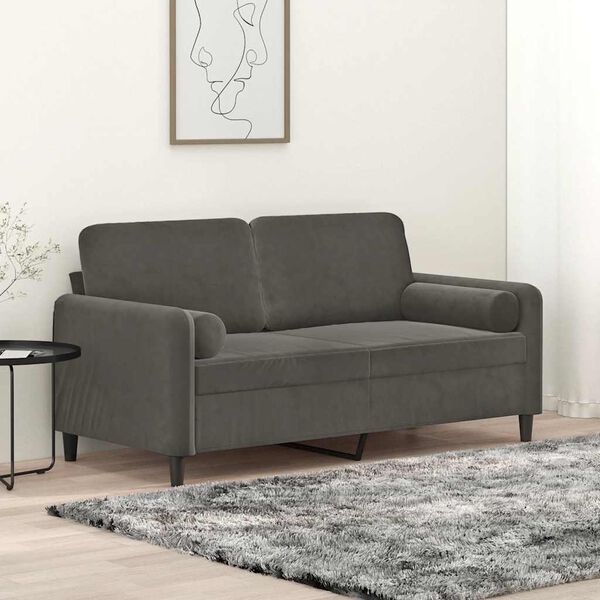 vidaXL Canap&eacute; 2 places oreillers et coussins Gris fonc&eacute; 140 cm Velours