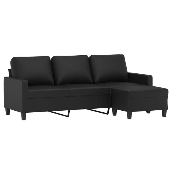 vidaXL Canapé à 3 places avec repose-pieds Noir 180 cm Similicuir