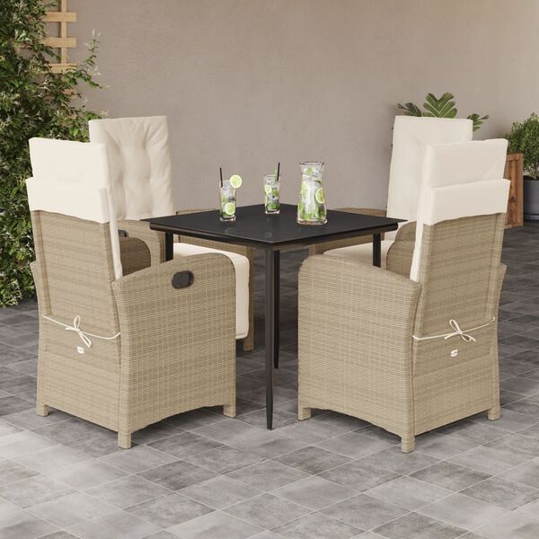 vidaXL Ensemble &agrave; manger de jardin avec coussins 5pcs Beige poly rotin