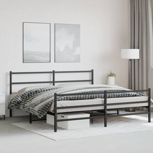 vidaXL Cadre de lit m&eacute;tal sans matelas avec pied de lit noir 193x203cm