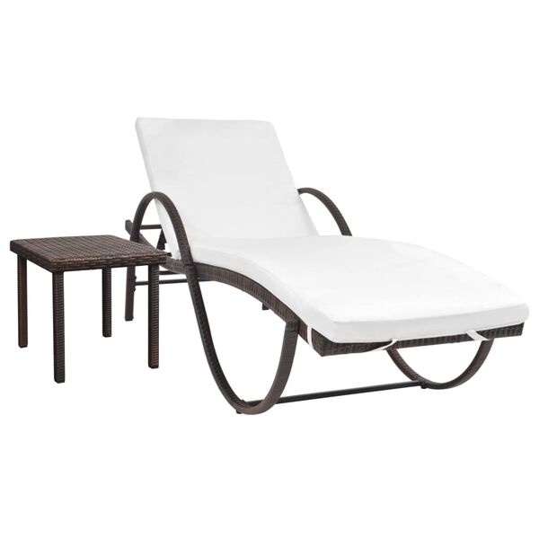 vidaXL Chaise longue avec coussin et table R&eacute;sine tress&eacute;e Marron