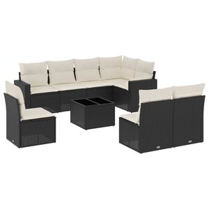vidaXL Salon de jardin 9 pcs avec coussins noir r&eacute;sine tress&eacute;e